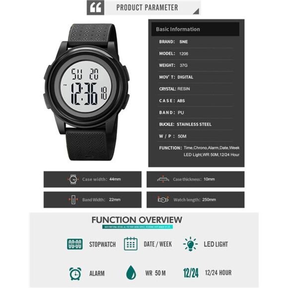 Ultra-Thin Minimalist Sports Waterproof Digital Watches Men with Wide-Angle - Picture 4 of 7